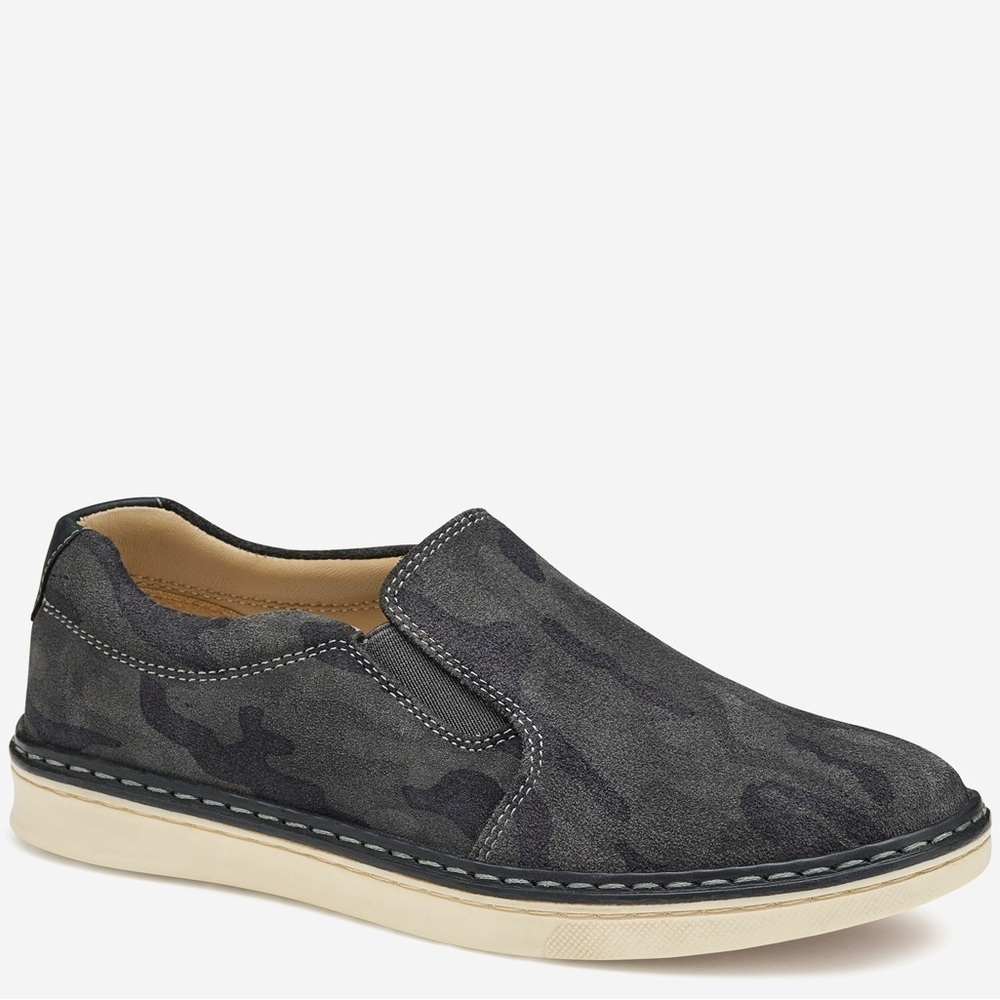 NIB Johnston & Murphy Big Kid McGuffey Slip On Shoes in Dark Gray Camo Suede